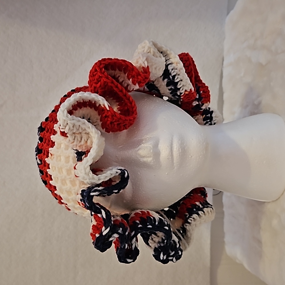 Womens New homemade red white/blue ruffle mesh bucket hat.